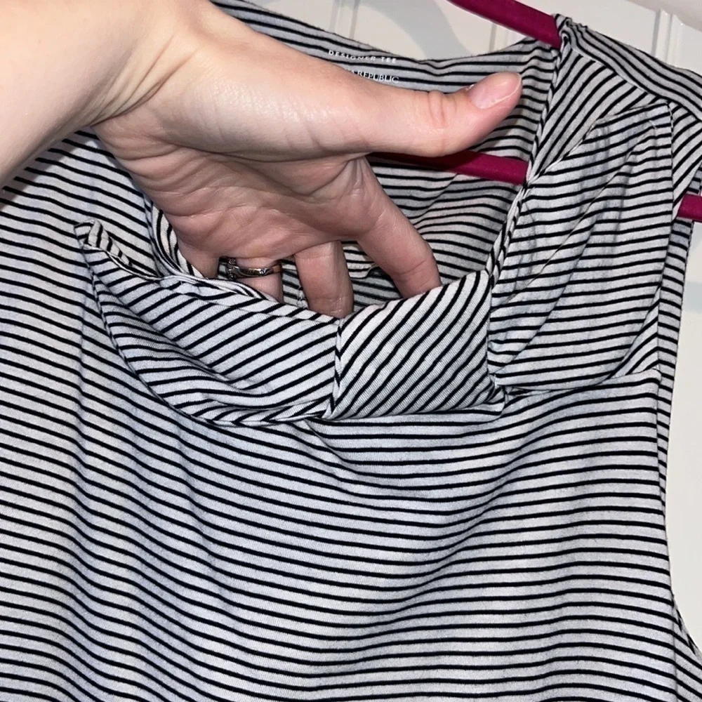 BLACK white stripe cotton blend sleeveless banana republic factory top bow XL